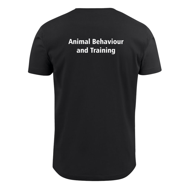 Unisex T shirt with logo embroidered front left breast and course name printed to the back