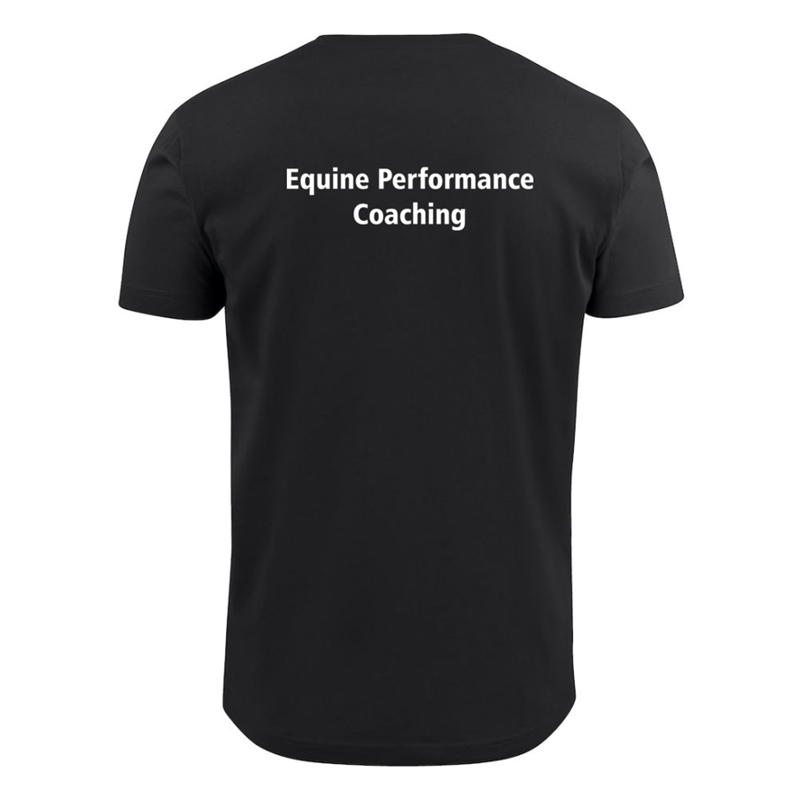 Unisex T shirt with logo embroidered front left breast and course name printed to the back