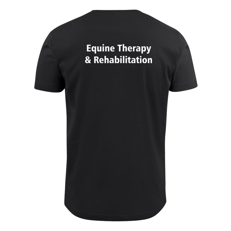 Unisex T shirt with logo embroidered front left breast and course name printed to the back