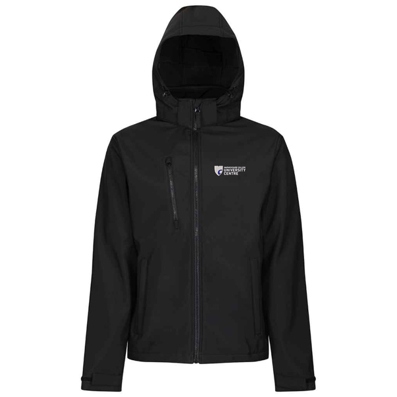 Mens/Unisex Soft Shell Jacket with logo embroidered front left breast and course name printed to the back