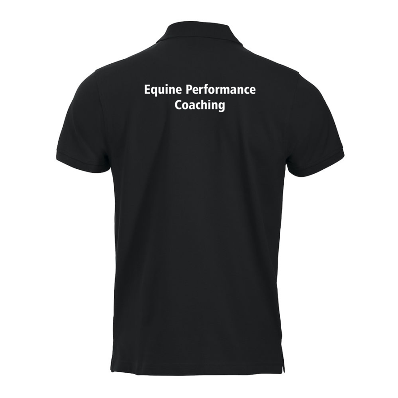 Unisex Poloshirt with logo embroidered front left breast and course name printed to the back