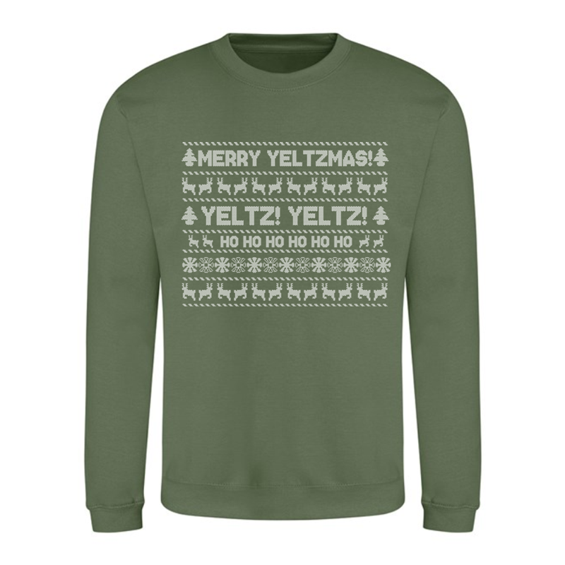 Crew neck sweatshirt, unisex adult sizes printed Merry Yeltzmas to front!