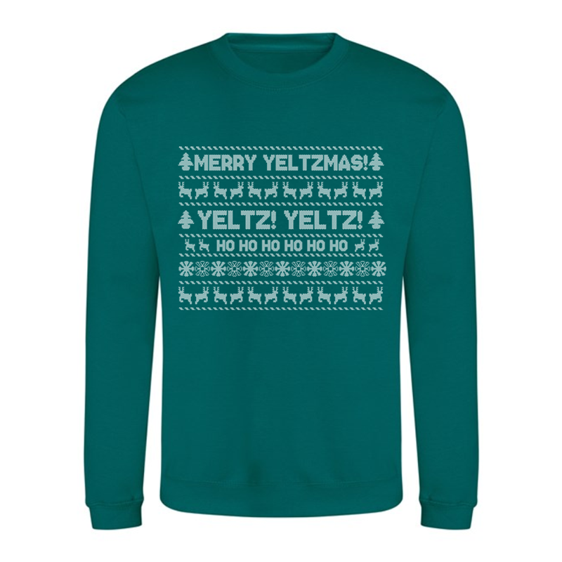 Crew neck sweatshirt, unisex adult sizes printed Merry Yeltzmas to front!
