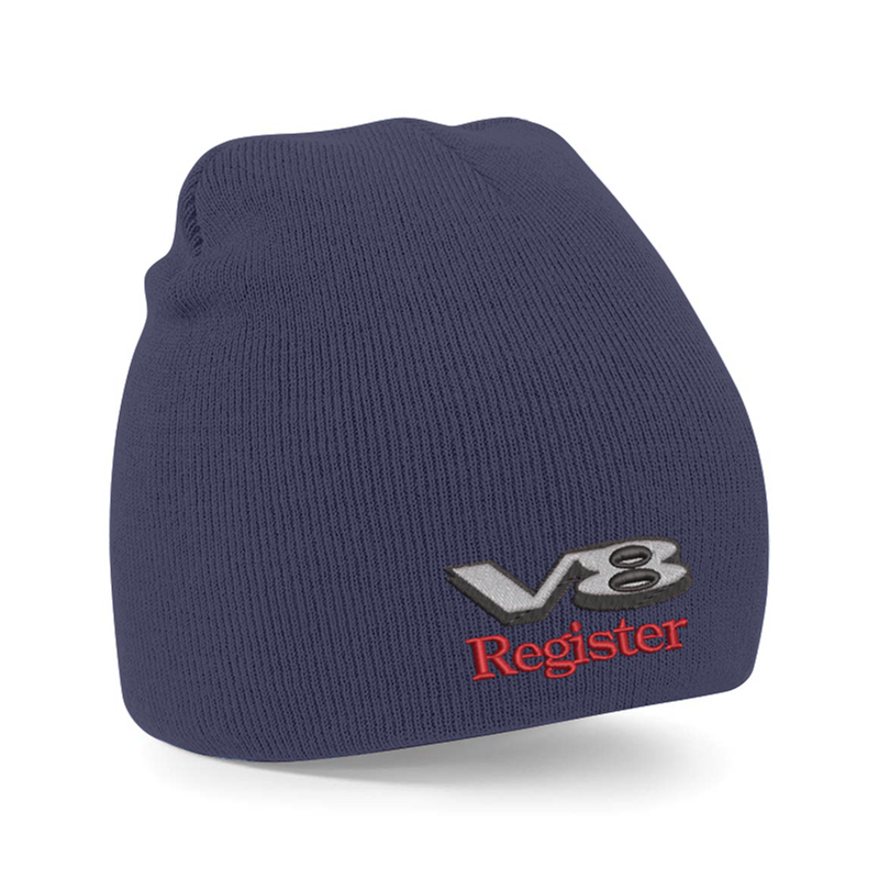 Knitted pull on style beanie hat with embroidered logo.