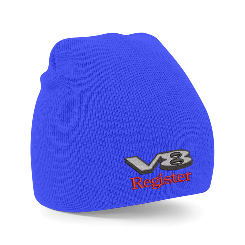 Knitted pull on style beanie hat with embroidered logo.