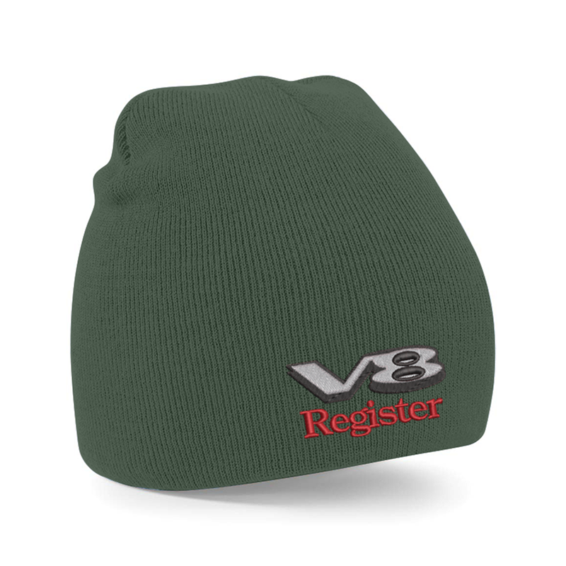 Knitted pull on style beanie hat with embroidered logo.
