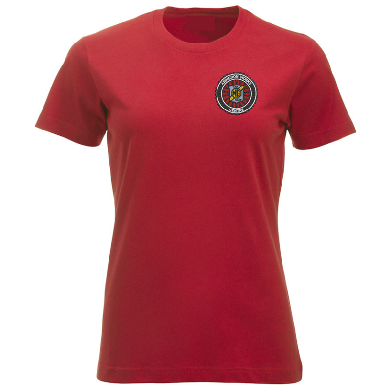 Crew neck, ladies fit, cotton t shirt with club logo embroidered to left breast.