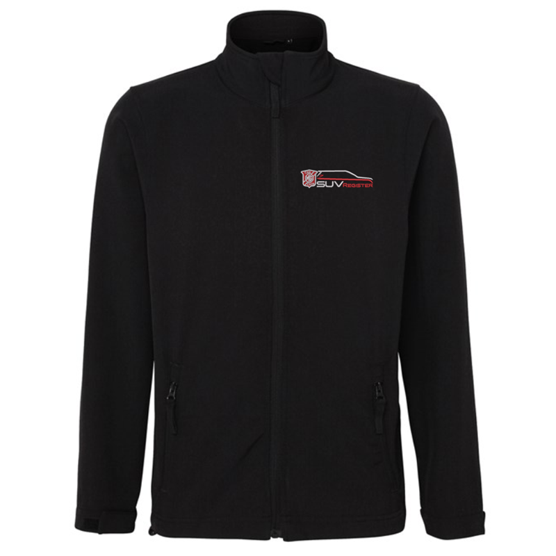 Full zip softshell jacket embroidered with club logo to left breast