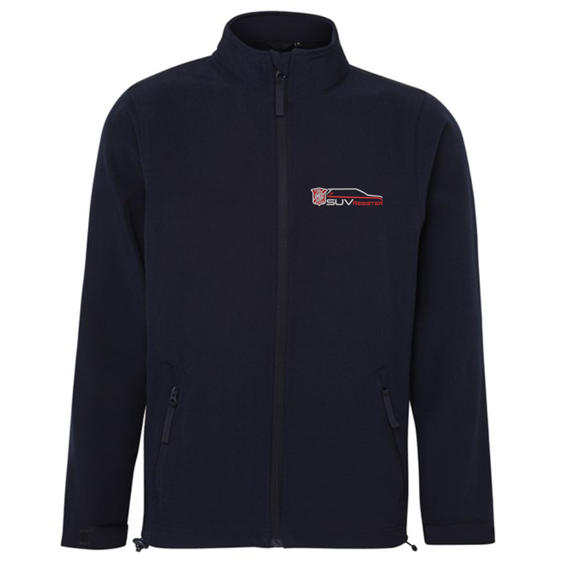 Full zip softshell jacket embroidered with club logo to left breast