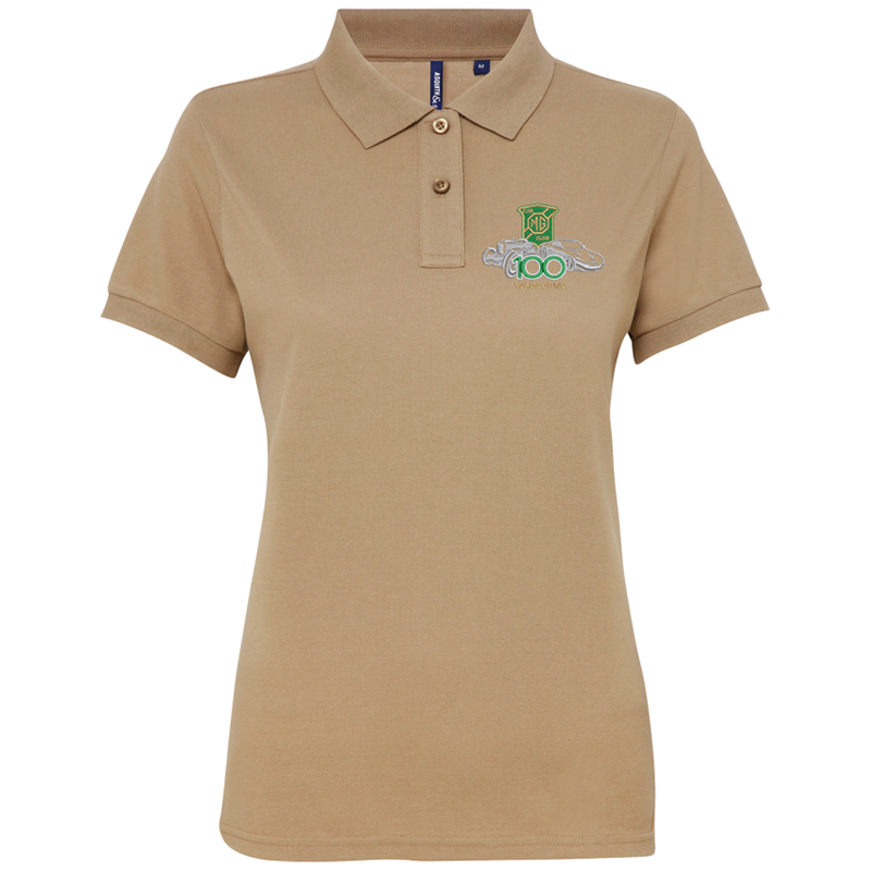Ladies fit  polycotton poloshirt embroidered with logo to left breast. Available in Navy, Khaki, Cornflower and Burgundy, sizes XS (8) to 2XL (18)