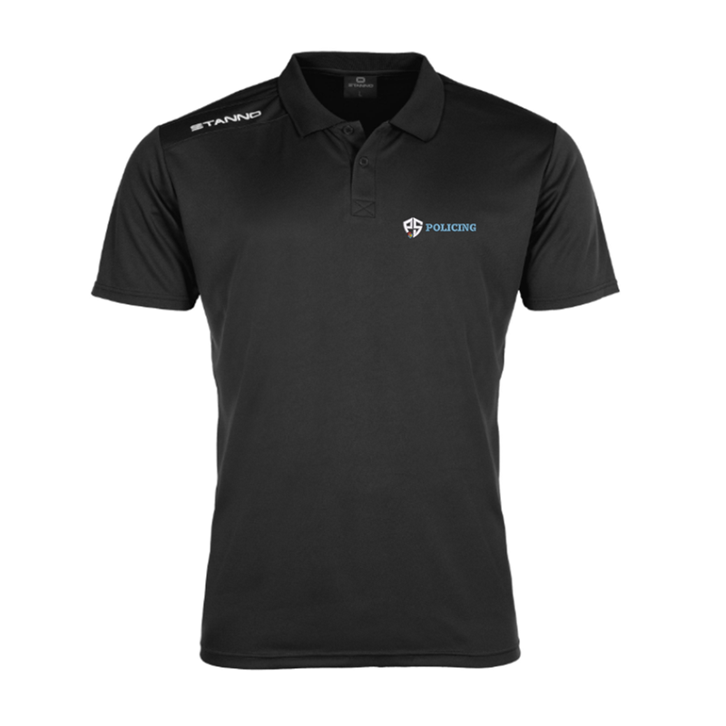Sports poloshirt with embroidered logo to front and rear print