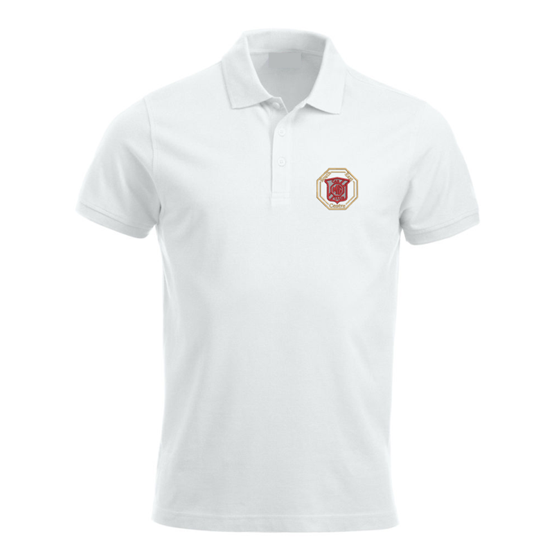 Polyester/Cotton poloshirt, longer length than standard, unisex fit embroidered with logo of your choice to the left breast.
