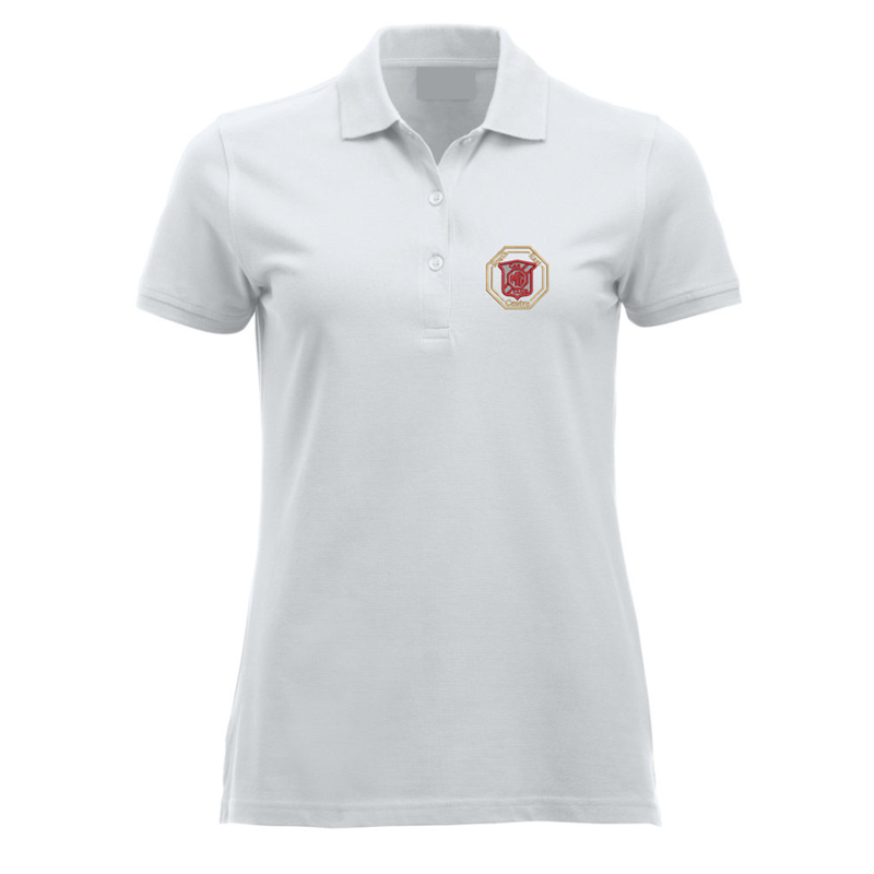 Polyester/Cotton poloshirt, longer length than standard, ladies fit embroidered with logo of your choice to the left breast.