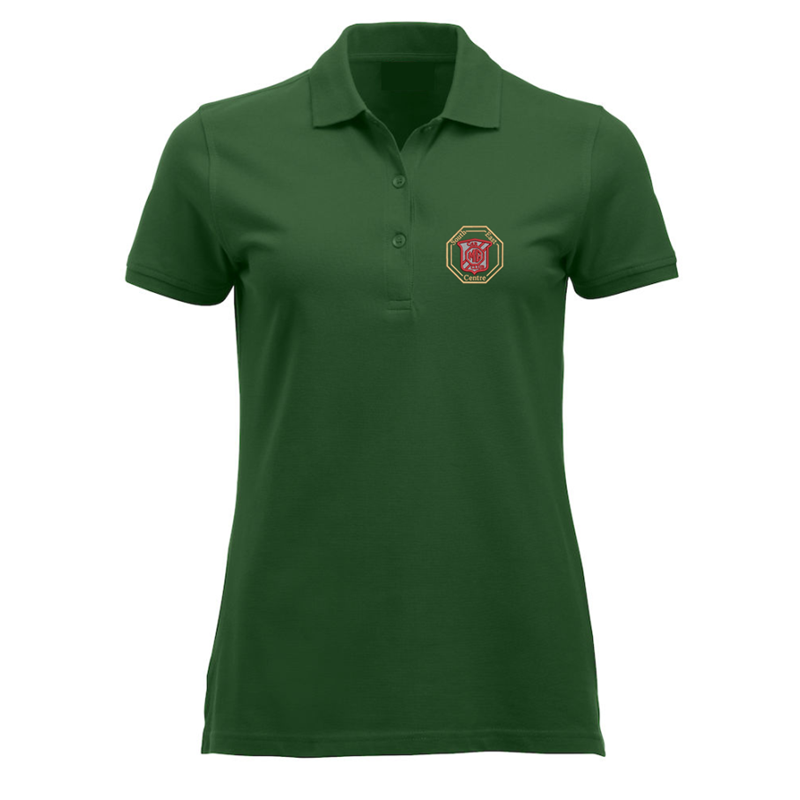 Polyester/Cotton poloshirt, longer length than standard, ladies fit embroidered with logo of your choice to the left breast.