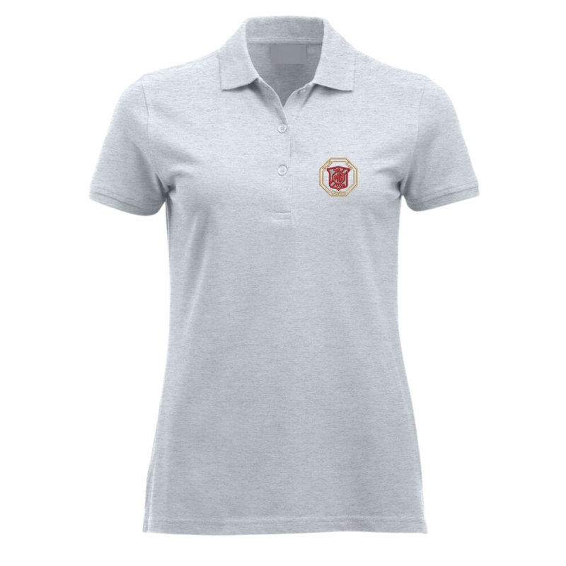 Polyester/Cotton poloshirt, longer length than standard, ladies fit embroidered with logo of your choice to the left breast.