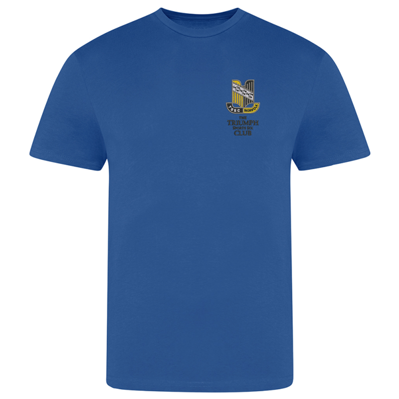 Please consult your AO for your preferred area colour Cotton Crew neck T-shirt with your choice of Triumph logo embroidered to the left breast. Colour text will be changed on dark colour garments to white.