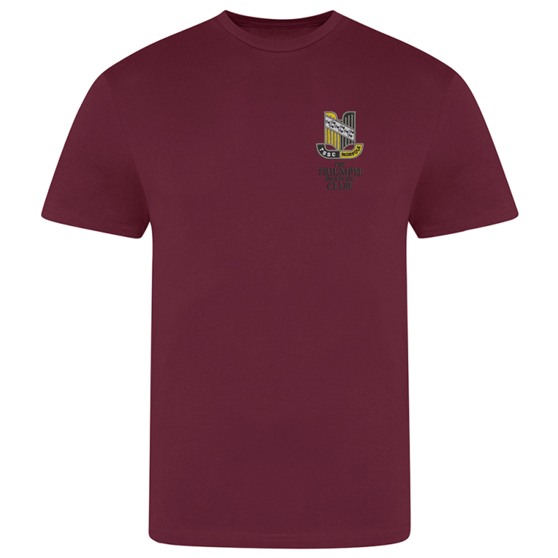 Please consult your AO for your preferred area colour Cotton Crew neck T-shirt with your choice of Triumph logo embroidered to the left breast. Colour text will be changed on dark colour garments to white.
