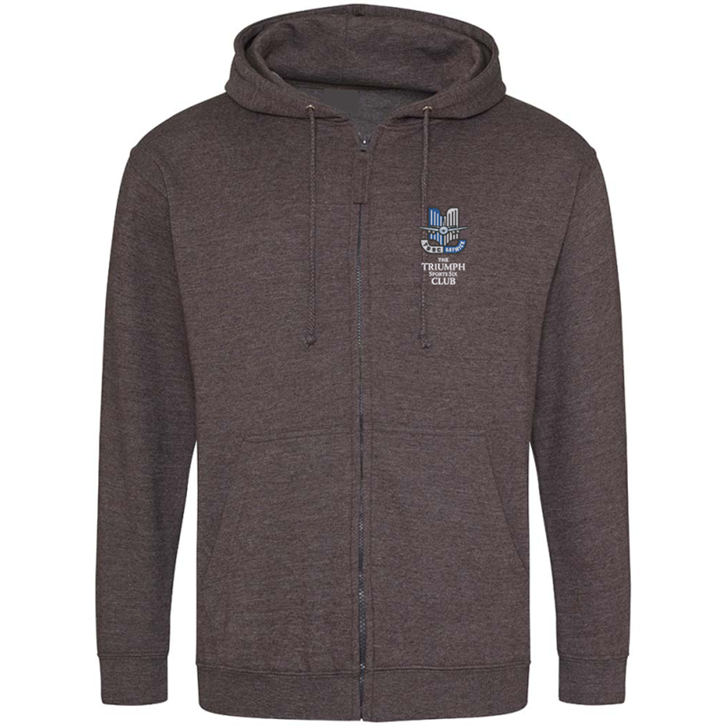 Please consult your AO for your preferred area colour Unisex zip through hooded sweatshirt, polyester/cotton fabric, embroidered with club logo of your choice. Colour text will be changed on dark colour garments to white.