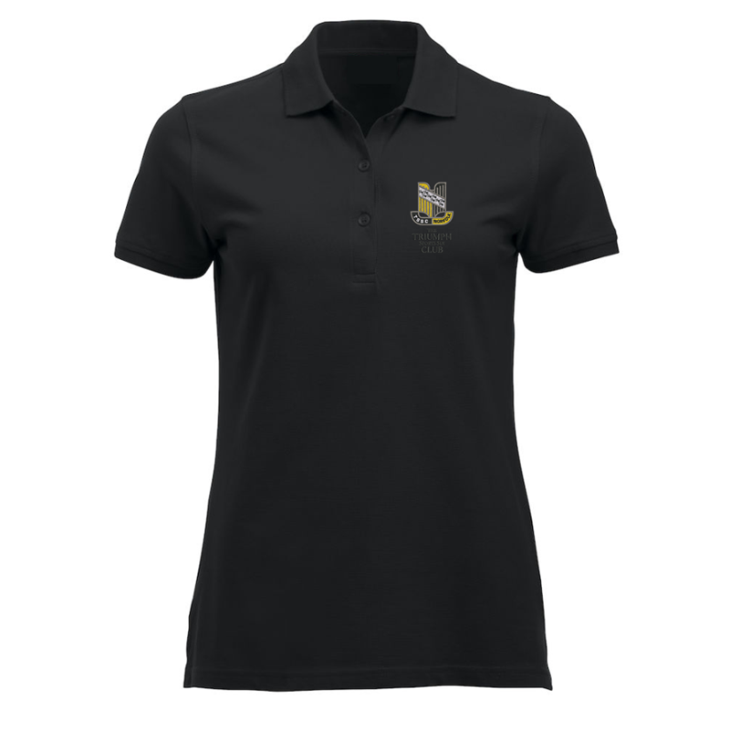 Please consult your AO for your preferred area colour Polyester/Cotton poloshirt lady fit, with your choice of Triumph logo embroidered to the left breast. Colour text will be changed on dark colour garments to white.