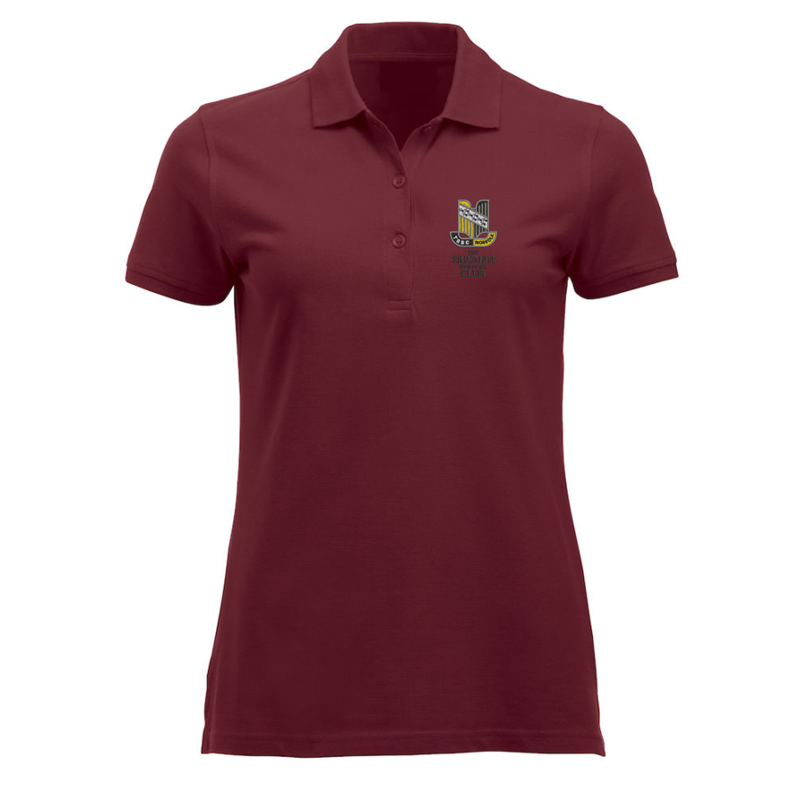 Please consult your AO for your preferred area colour Polyester/Cotton poloshirt lady fit, with your choice of Triumph logo embroidered to the left breast. Colour text will be changed on dark colour garments to white.