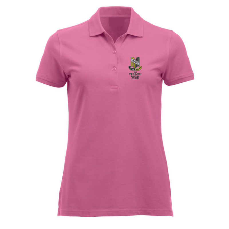 Please consult your AO for your preferred area colour Polyester/Cotton poloshirt lady fit, with your choice of Triumph logo embroidered to the left breast. Colour text will be changed on dark colour garments to white.