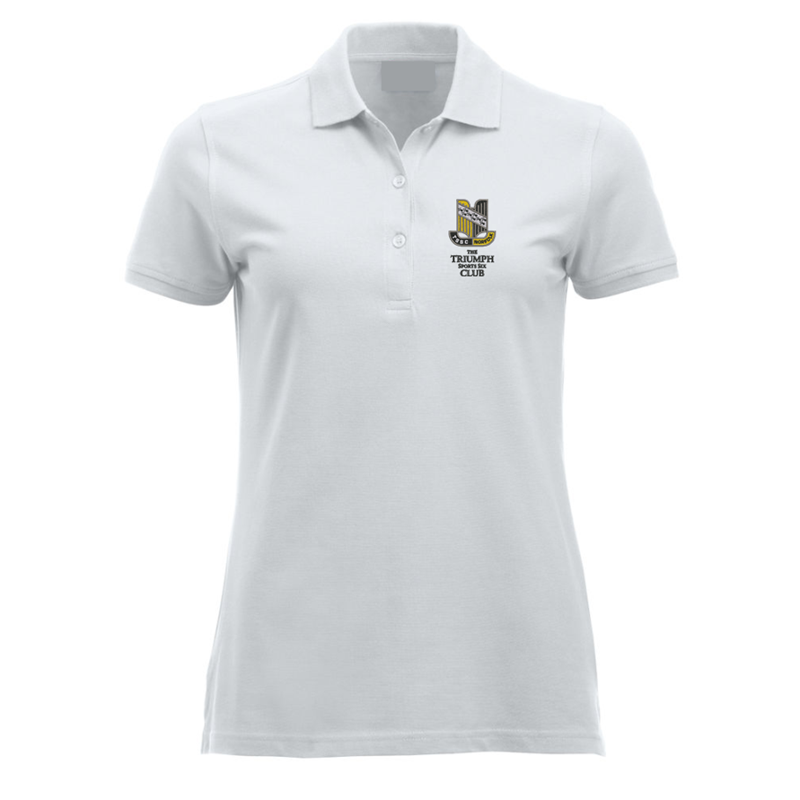 Please consult your AO for your preferred area colour Polyester/Cotton poloshirt lady fit, with your choice of Triumph logo embroidered to the left breast. Colour text will be changed on dark colour garments to white.