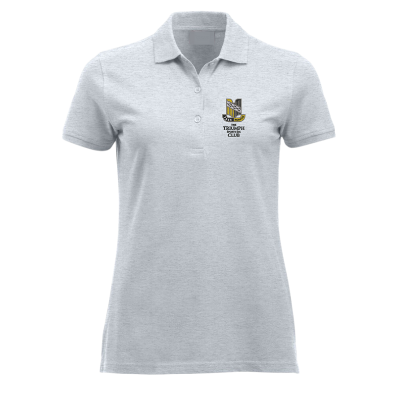 Please consult your AO for your preferred area colour Polyester/Cotton poloshirt lady fit, with your choice of Triumph logo embroidered to the left breast. Colour text will be changed on dark colour garments to white.