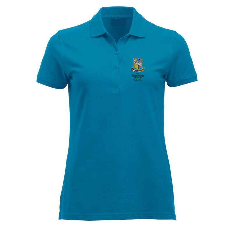 Please consult your AO for your preferred area colour Polyester/Cotton poloshirt lady fit, with your choice of Triumph logo embroidered to the left breast. Colour text will be changed on dark colour garments to white.