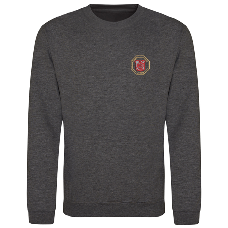 Crew neck unisex sweatshirt with choice of logo embroidered to left breast.