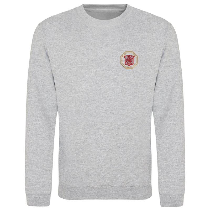Crew neck unisex sweatshirt with choice of logo embroidered to left breast.