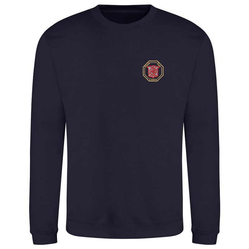 Crew neck unisex sweatshirt with choice of logo embroidered to left breast.