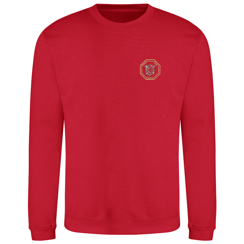 Crew neck unisex sweatshirt with choice of logo embroidered to left breast.