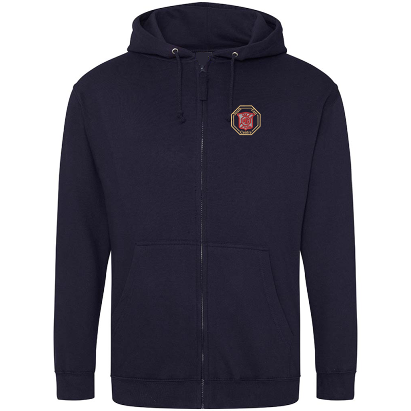 Zip through hooded sweatshirt, embroidered with logo to left breast