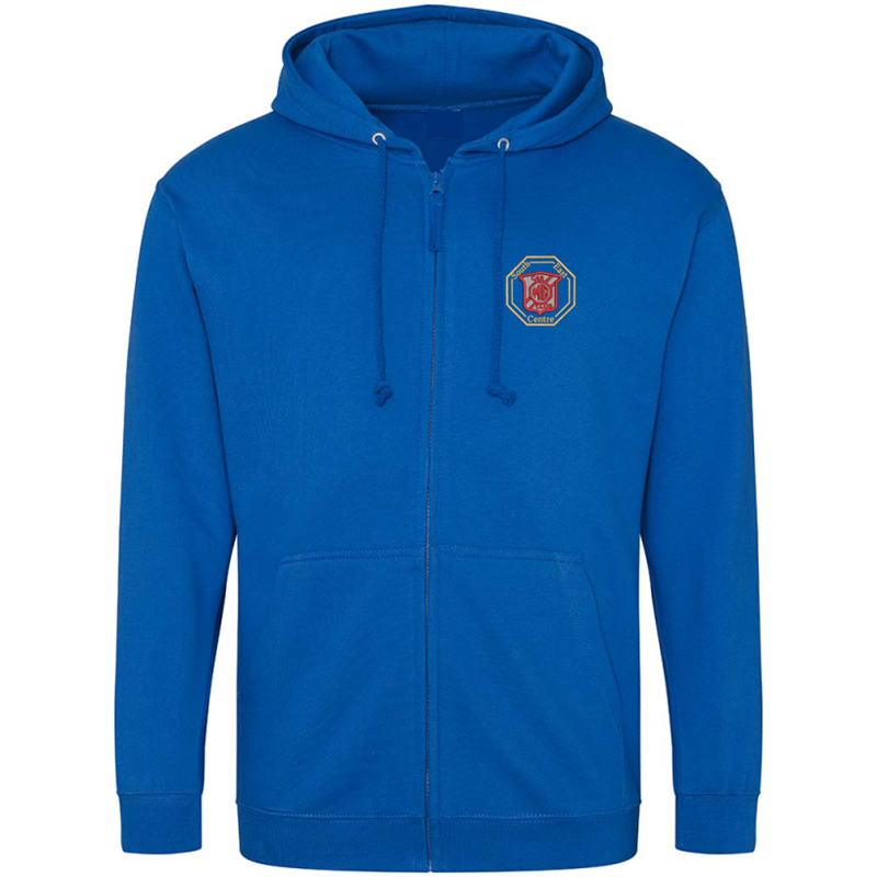 Zip through hooded sweatshirt, embroidered with logo to left breast