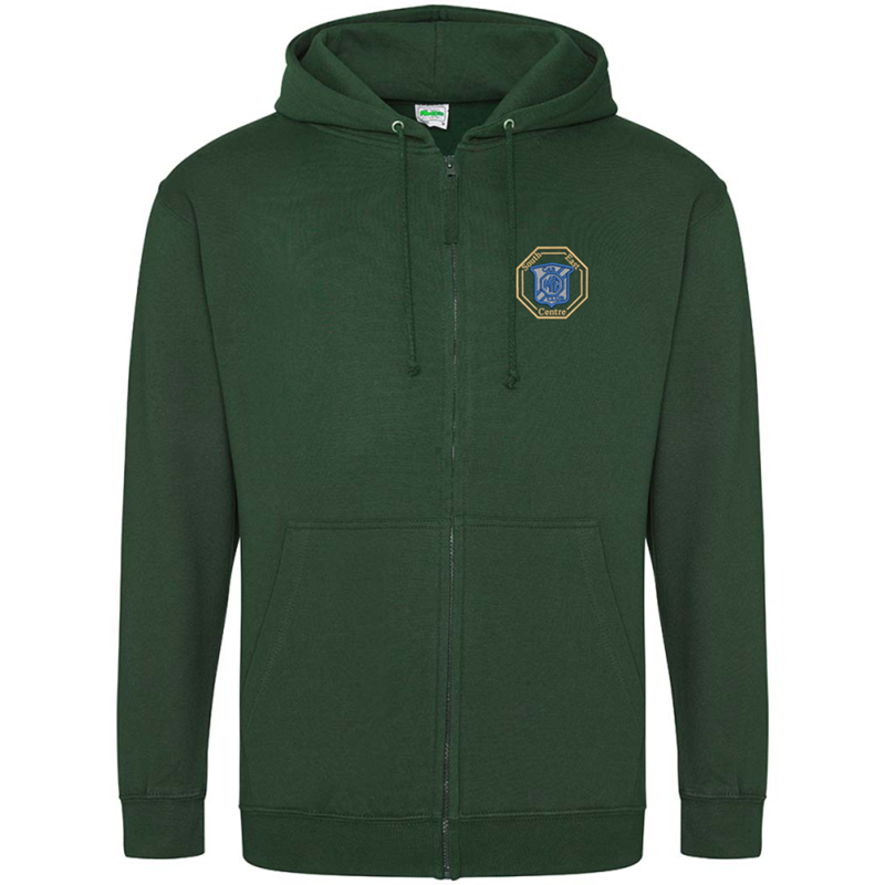 Zip through hooded sweatshirt, embroidered with logo to left breast