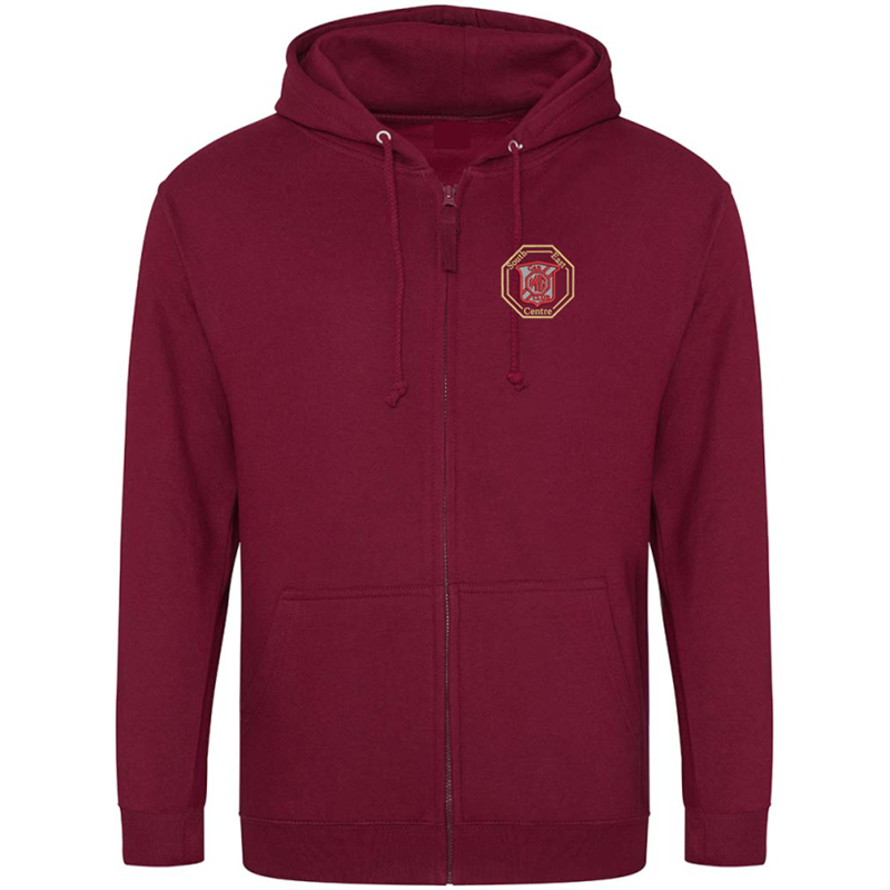 Zip through hooded sweatshirt, embroidered with logo to left breast