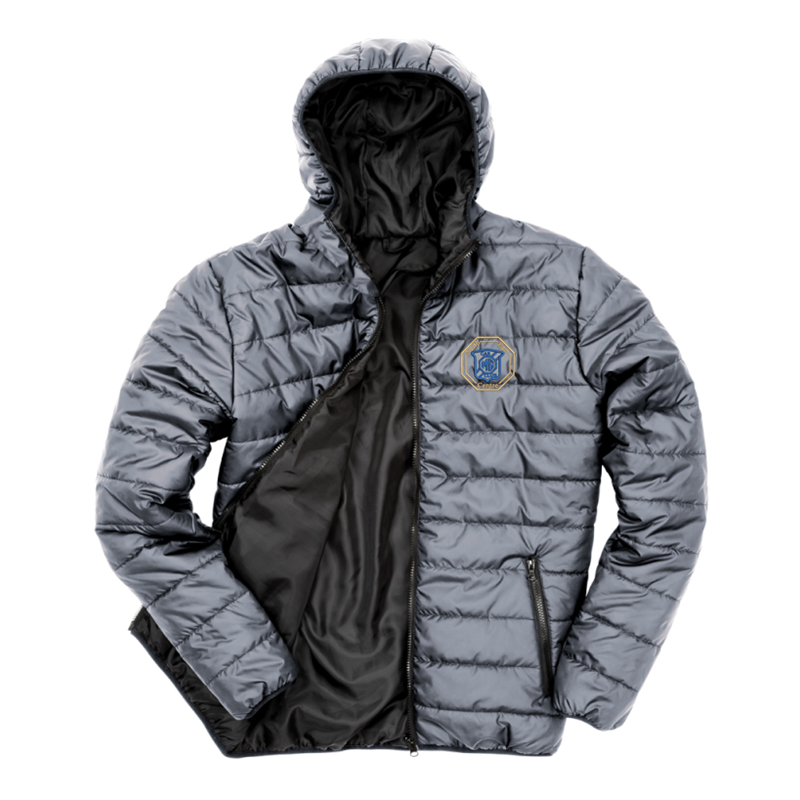 Soft padded full zip jacket with embroidered logo to left breast,