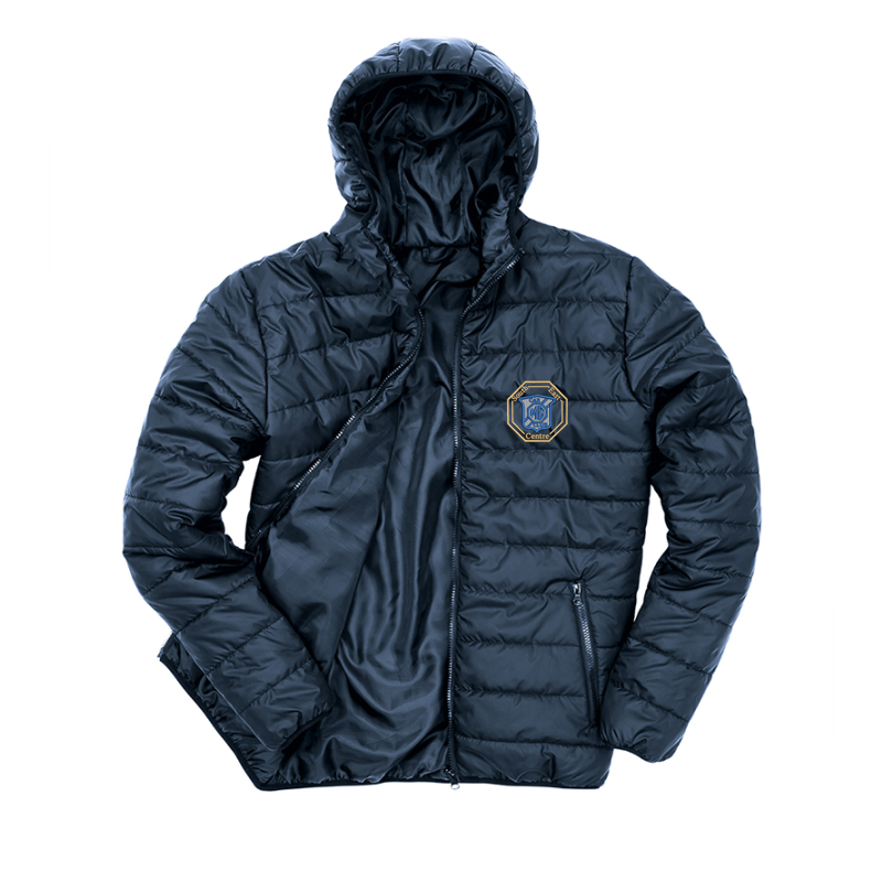 Soft padded full zip jacket with embroidered logo to left breast,