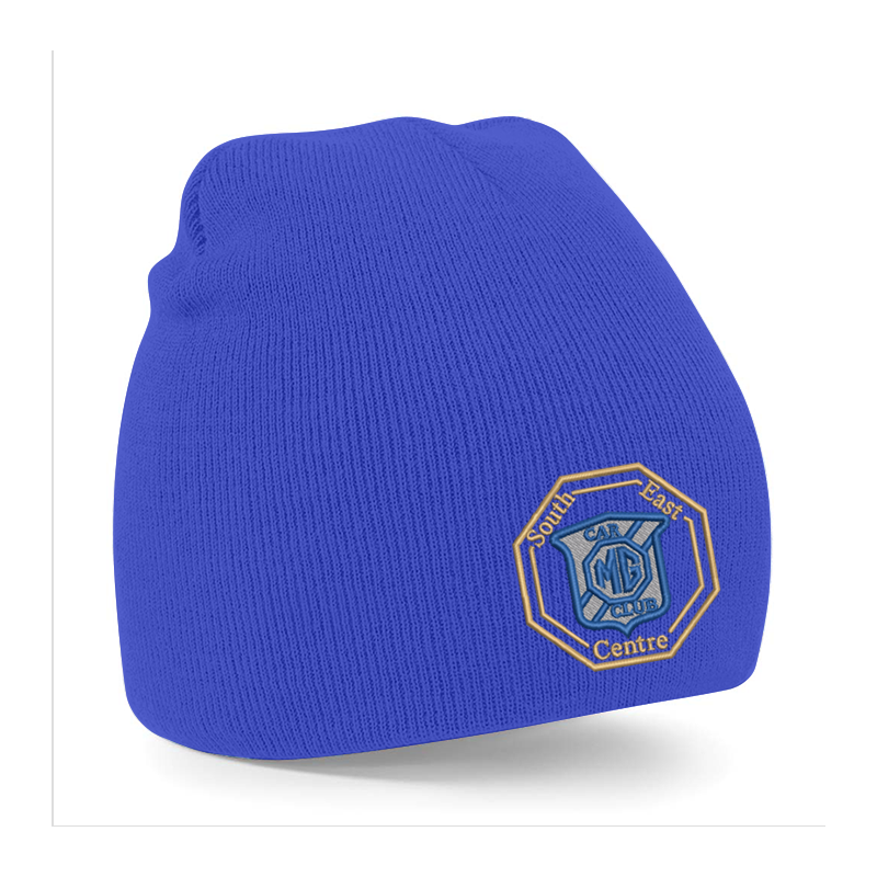 Knitted pull on style beanie hat with embroidered logo