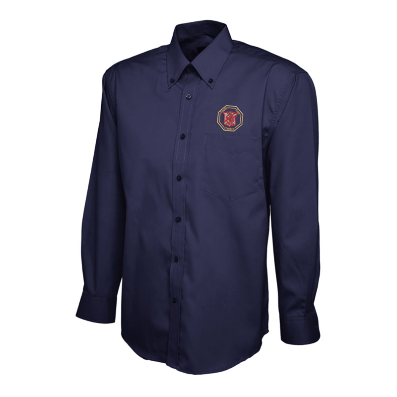Polyester/Cotton shirts long sleeved with button down collar, logo embroidered above left chest pocket.