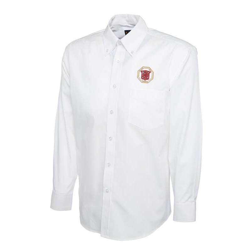 Polyester/Cotton shirts long sleeved with button down collar, logo embroidered above left chest pocket.