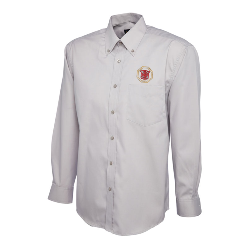 Polyester/Cotton shirts long sleeved with button down collar, logo embroidered above left chest pocket.