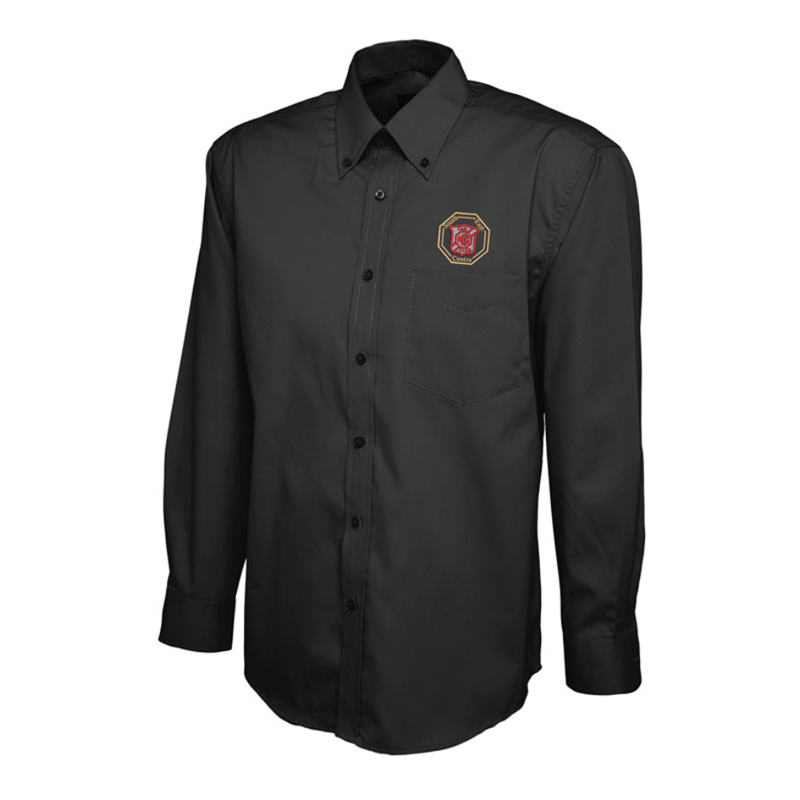 Polyester/Cotton shirts long sleeved with button down collar, logo embroidered above left chest pocket.