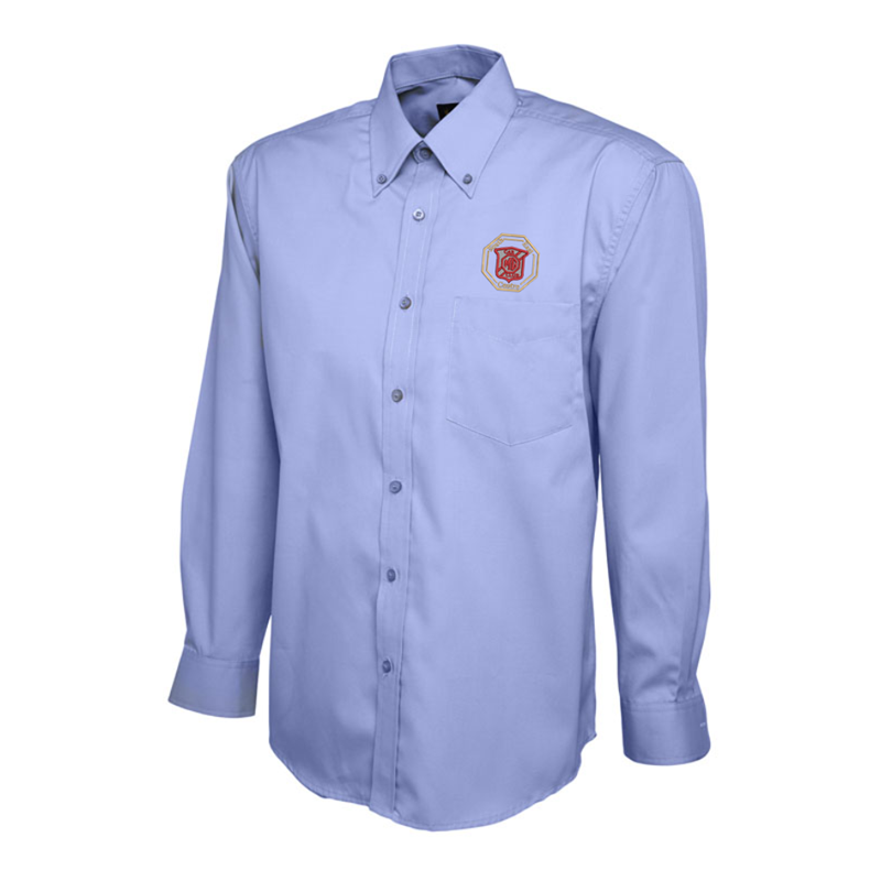 Polyester/Cotton shirts long sleeved with button down collar, logo embroidered above left chest pocket.