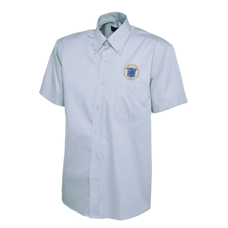 Polyester/Cotton shirts short sleeved with button down collar, logo embroidered above left chest pocket.