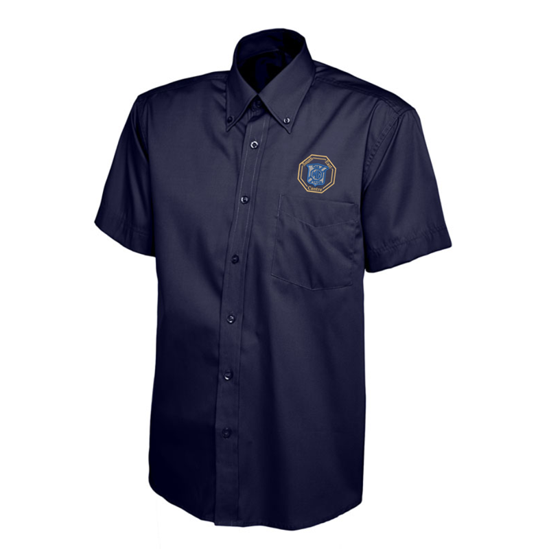 Polyester/Cotton shirts short sleeved with button down collar, logo embroidered above left chest pocket.