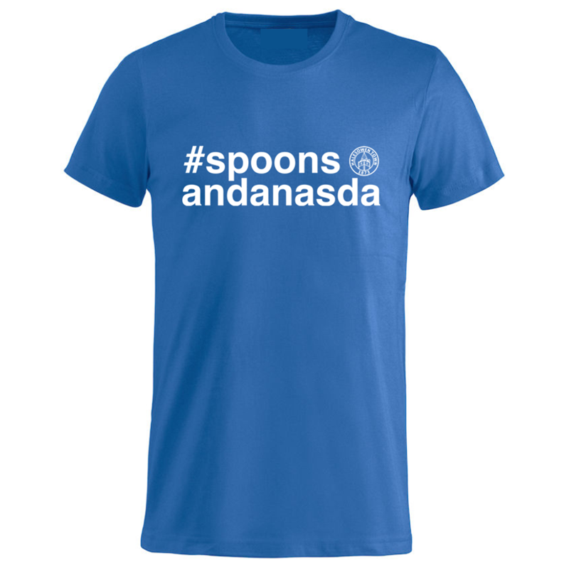 Premium cotton crew neck t shirt printed Spoons & Asda design to front. Available in Youths, Mens/Unisex and Ladies sizes.