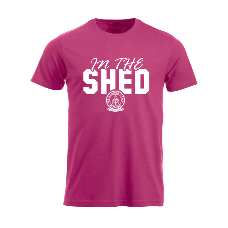 Premium cotton crew neck t shirt printed In The Shed design. Available in Youths, Mens/Unisex and Ladies sizes.