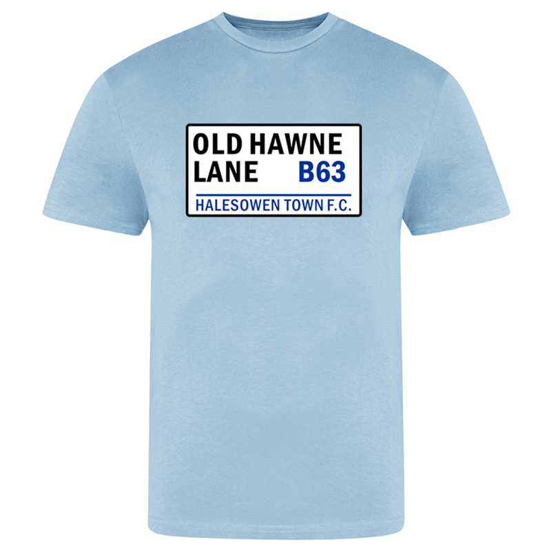 Premium cotton crew neck t shirt printed Old Hawne Lane sign design. Available in Youths, Mens/Unisex and Ladies sizes.