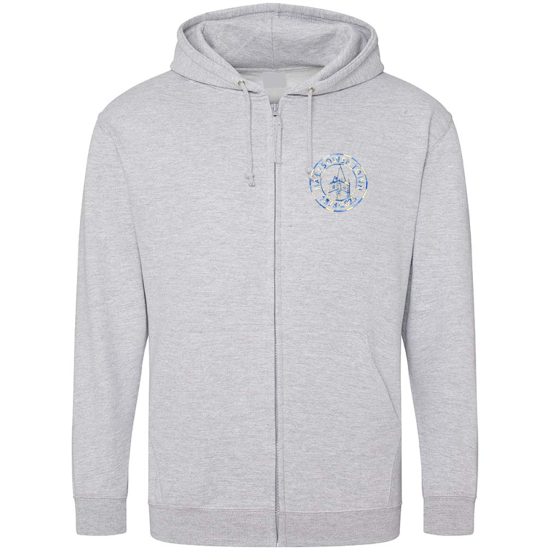 Classic Zipped hooded sweatshirt with multi colour club logo embroidered to the front, select colour thread of your choice. Available from Kids XSY up to 6XL